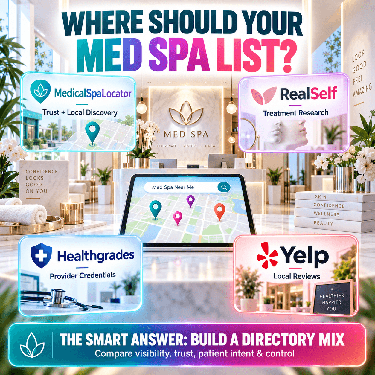 MedicalSpaLocator vs. RealSelf vs. Healthgrades vs. Yelp: Which Directory Should a Med Spa Actually List On?